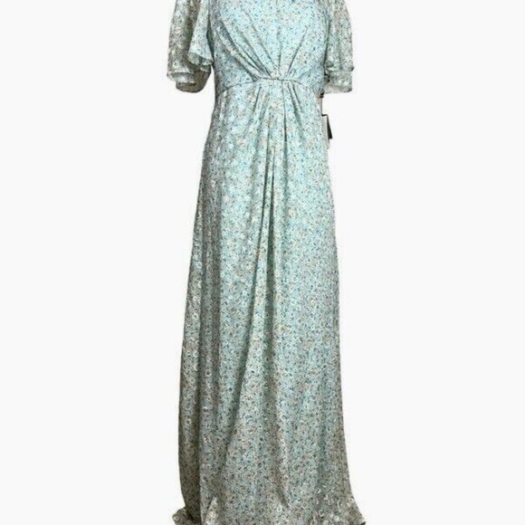 NWT Adrianna Papell Maxi Dress Women 4 Blue Chiffon Floral Metallic NEW - Picture 2 of 9